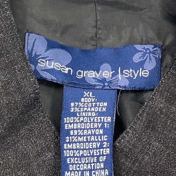 Susan Graver Embroidered Floral Zip Front Jacket Womens XL NWT - Picture 4 of 6